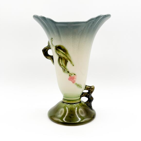 Hull Pottery Woodland Vase | Blue and Green Floral High Gloss ~8" | Vtg 1950s - Picture 8 of 13